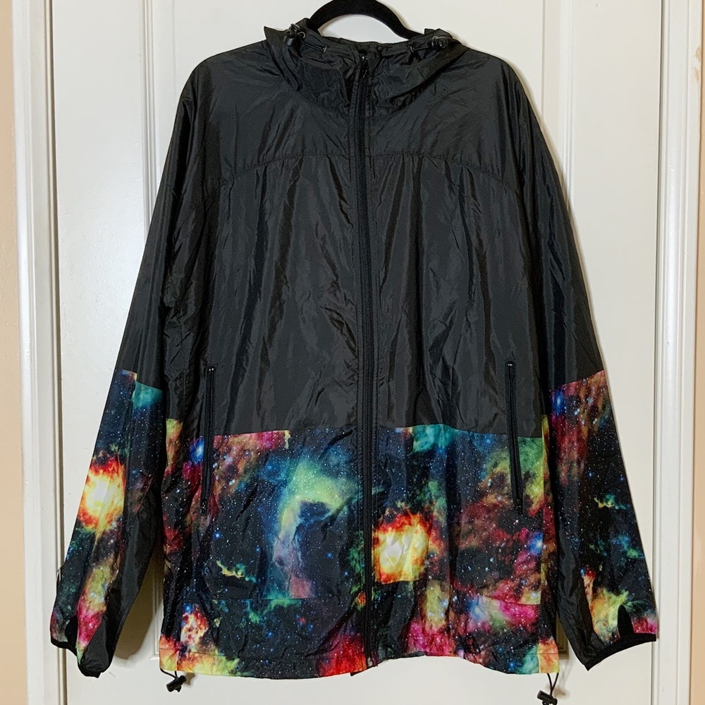 Rue21 Galaxy Men’s Windbreaker. Can be matched with so many bottom colors